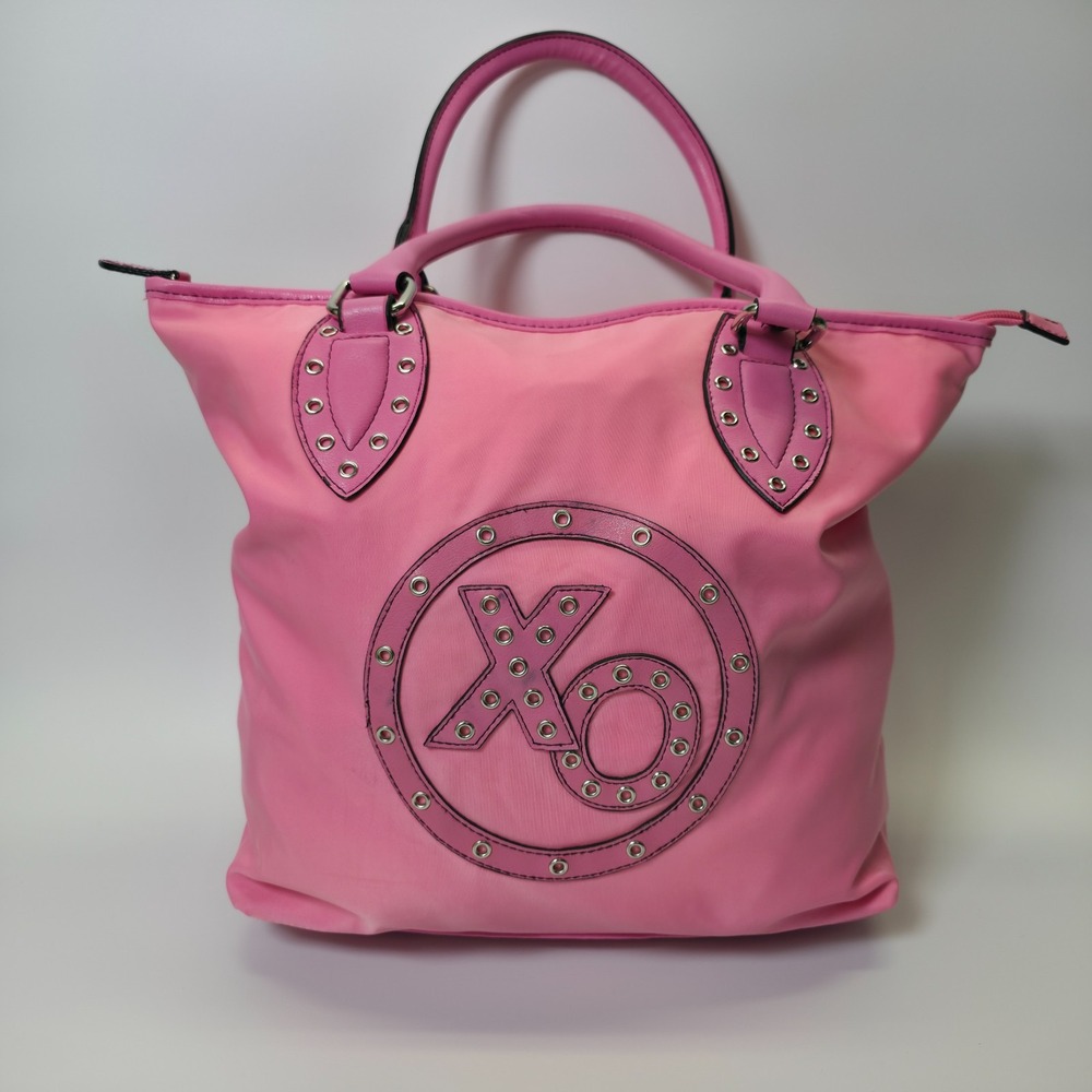 Y2K XOXO Purse Tote Bag Womens Pink Grommet Studded Travel‎ Statement Handbag